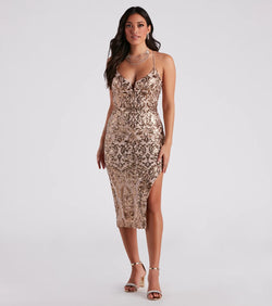 Cara Formal Sequin Lace-Up Midi Dress