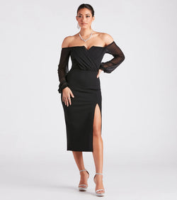 Turn heads at Prom 2025 in this black prom dress, where statement-making details meet the iconic style of the Jolene Formal Chiffon Off-The-Shoulder Dress .