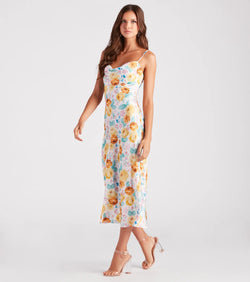 Major Admiration Satin Floral Midi Dress