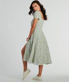 Essential for vacations or summer days, the RSVP To Cute Ditsy Wildflower Tie A-Line Midi Dress is a sundress or milkmaid dress with sleek and flirty details.