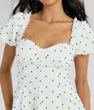 Essential for vacations or summer days, the Charmed And Cute Polka Dot Chiffon Skater Dress is a sundress or milkmaid dress with sleek and flirty details.