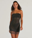 Level up your club dress with the Dancing Babe Strapless Rhinestone Fishnet Mini Dress to create a trendy Vegas outfit or nightclub dress with the hottest details!