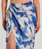 Chic Muse Watercolor Wrap-Slit Midi Skirt