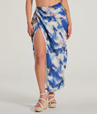 Chic Muse Watercolor Wrap-Slit Midi Skirt