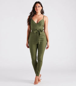 Refresh your fall closet with stylish women's pants like the Straight To Business V-Neck Paper Bag Jumpsuit in a sleek fabric and a pant leg style that makes your look unique.