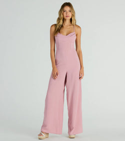 Effortless Allure Lace-Up Woven Wide-Leg Jumpsuit