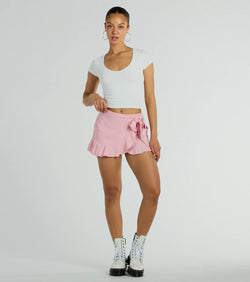 The Days For Play High-Rise Ruffle Mini Skort offers a discreetly comfy fit with shorts under a stylish skirt overlay featuring the latest accents and details.