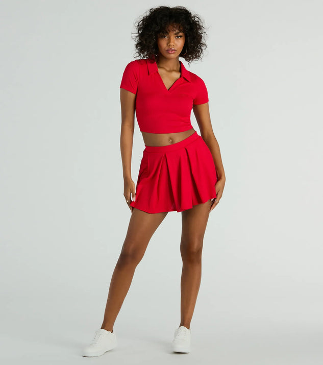 The Game Set High Rise Pleated Mini Skort offers a discreetly comfy fit with shorts under a stylish skirt overlay featuring the latest accents and details.