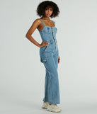 The Trendy Perfection Button Up Wide Leg Denim Jumpsuit is an elevated one-piece that blends sleek sophistication with playful charm, perfect for nailing casual or formal outfits.