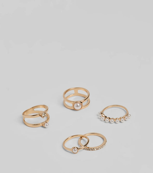 So Polished Faux Pearl Five Pack Ring Set