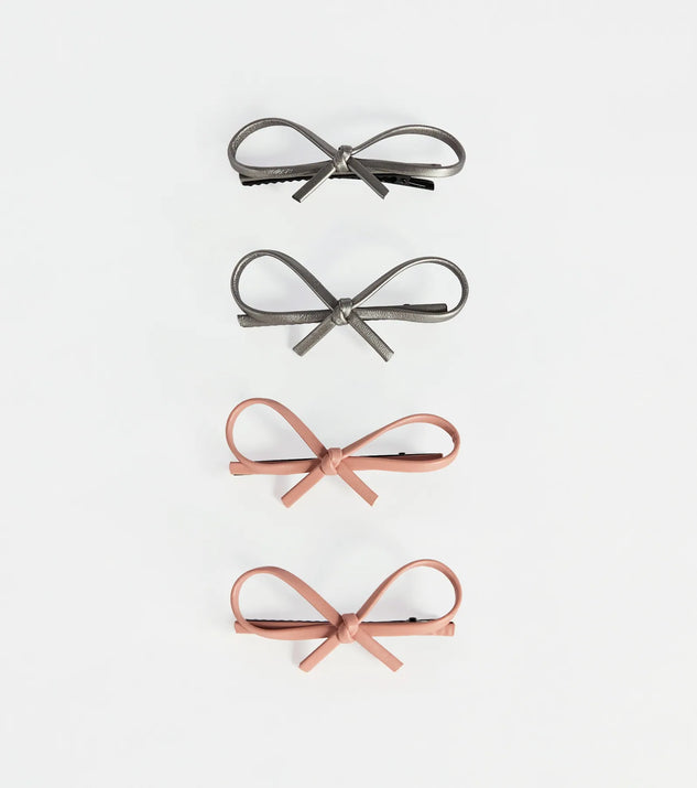 Sleek Chic Faux Leather Hair Bow Clip Set