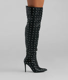 Glam Allure Rhinestone Faux Leather Over-The-Knee Boots