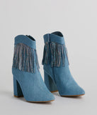 Glam Digs Rhinestone Fringe Western Denim Booties