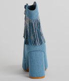 Glam Digs Rhinestone Fringe Western Denim Booties