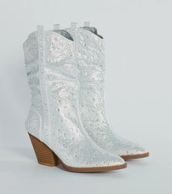 Major Bling Rhinestone Faux Leather Cowboy Boots