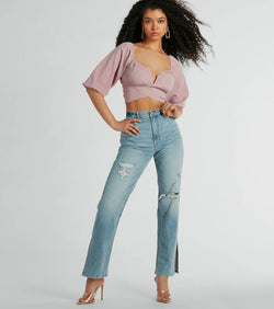 With fun and flirty details, the Love So Sweet Off-The-Shoulder Tie Back Crop Top shows off your unique style for a trendy outfit for summer!